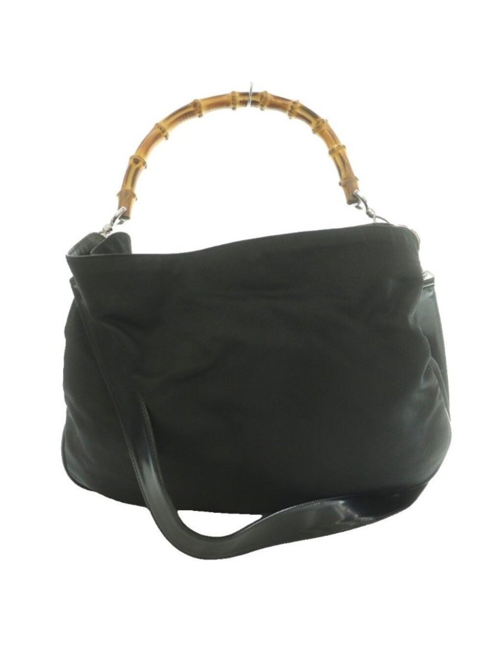 Gucci Bamboo Handle 2-Way Bag Hand Shoulder Leather Black